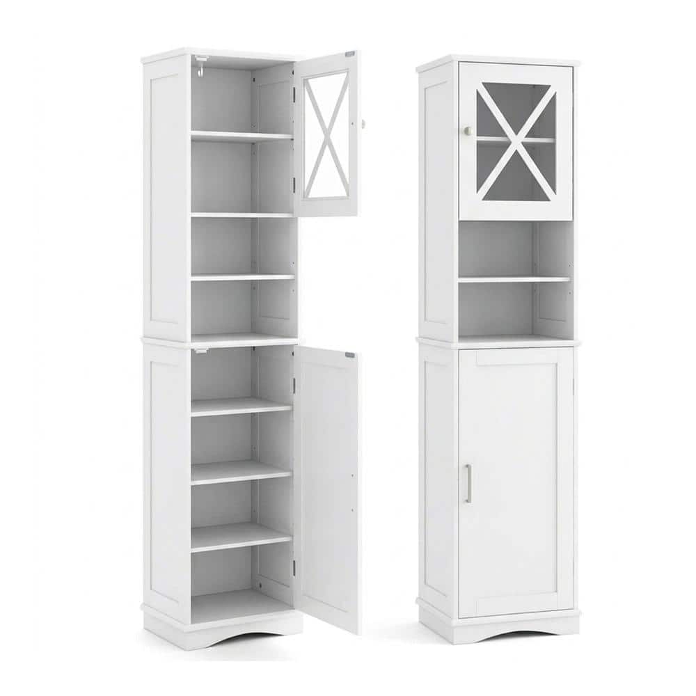 HONGGE 67 in. Tall Bathroom Cabinet with 5 Adjustable Shelves 2 Acrylic Door Compartments and Open Cubes (1)
