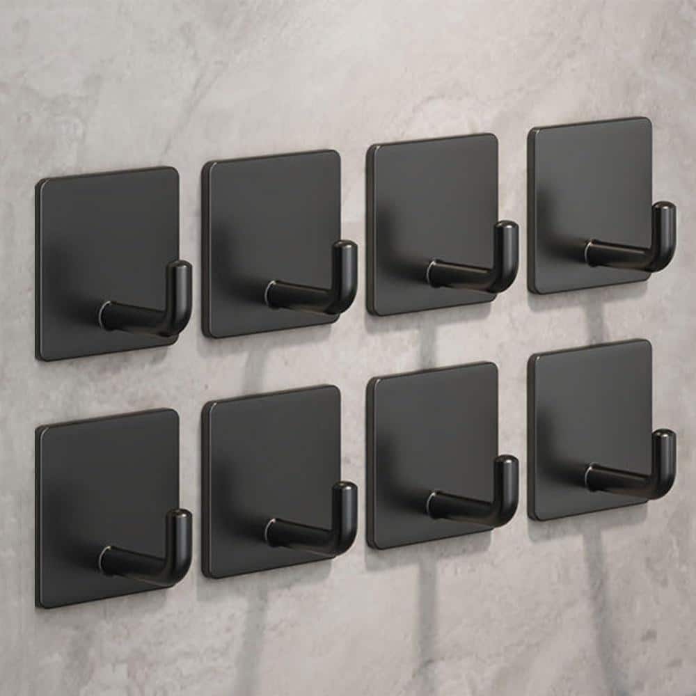 Unbranded Modern Matte No-Drill Self-Adhesive Stainless Steel Wall Mounted Robe and Coat Hook in Black, 8-Pack (3)