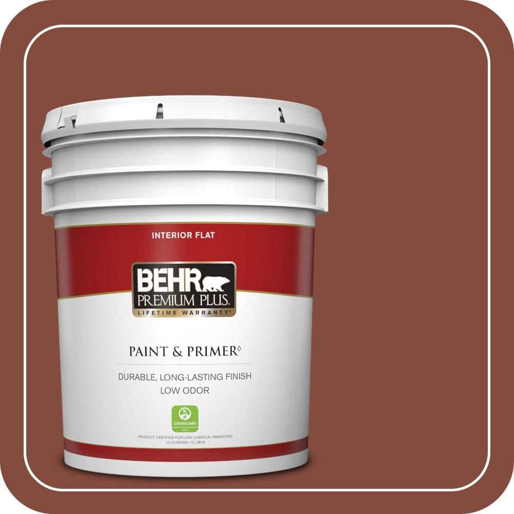 BEHR PREMIUM PLUS 5 gal. #S160-7 Red Chipotle Flat Low Odor Interior Paint & Primer