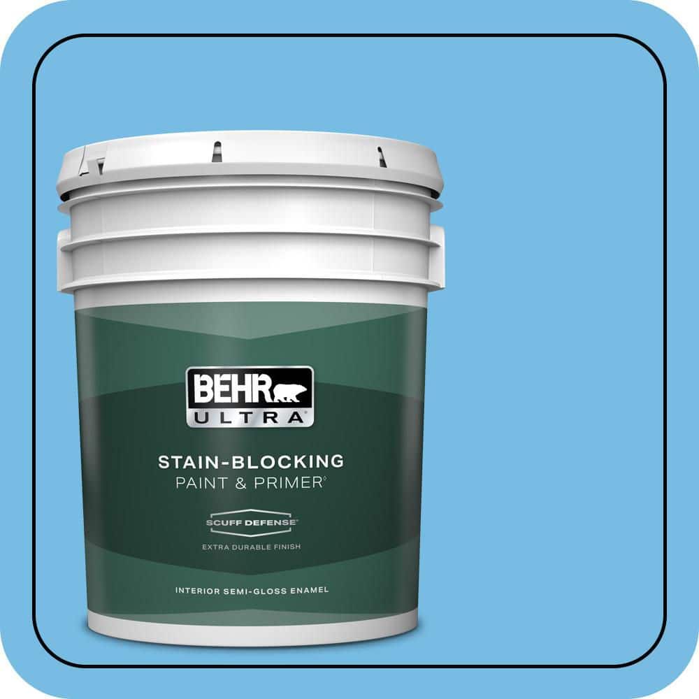 BEHR ULTRA 5 gal. #550B-4 Costa Rica Blue Extra Durable Semi-Gloss Enamel Interior Paint & Primer