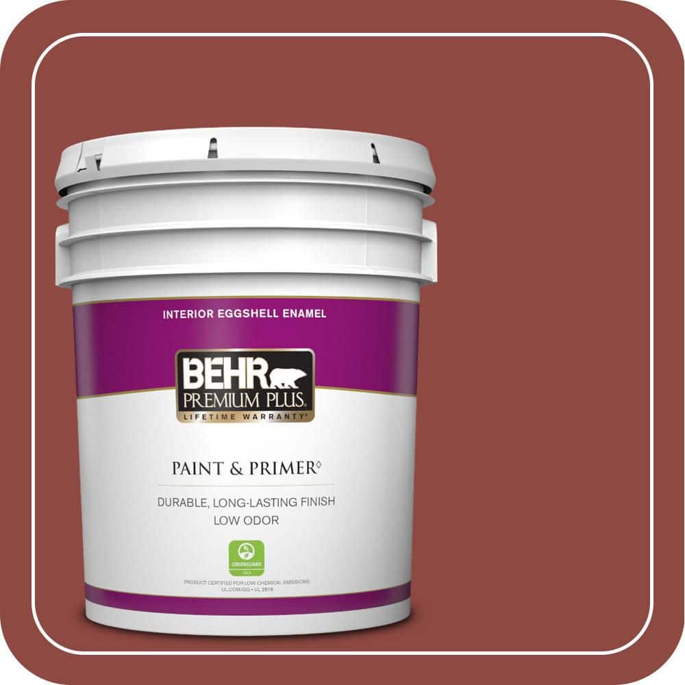 BEHR PREMIUM PLUS 5 gal. #PPH-72 Rusty Red Eggshell Enamel Low Odor Interior Paint & Primer