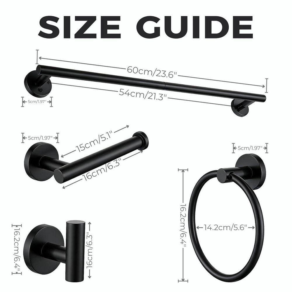 JFVKAF 5 Piece Bathroom Hardware Set with Towel Bar, Towel Ring, Toilet Paper Holder, Robe Hooks in Matte Black (2)