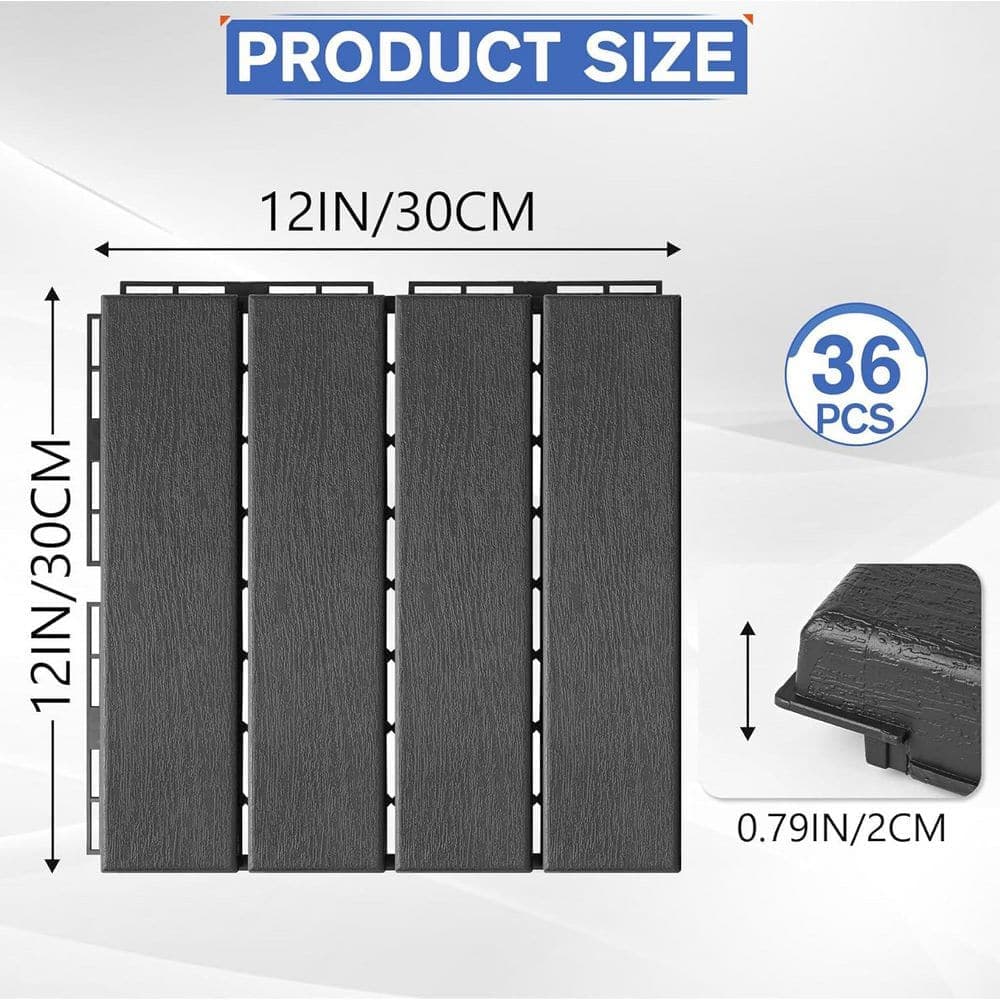 Afoxsos 36 Pcs Plastic Interlocking Patio Floor Deck Tiles 12 x 12In. Indoor Outdoor Waterproof Non-Slip Flooring in Dark Grey (2)