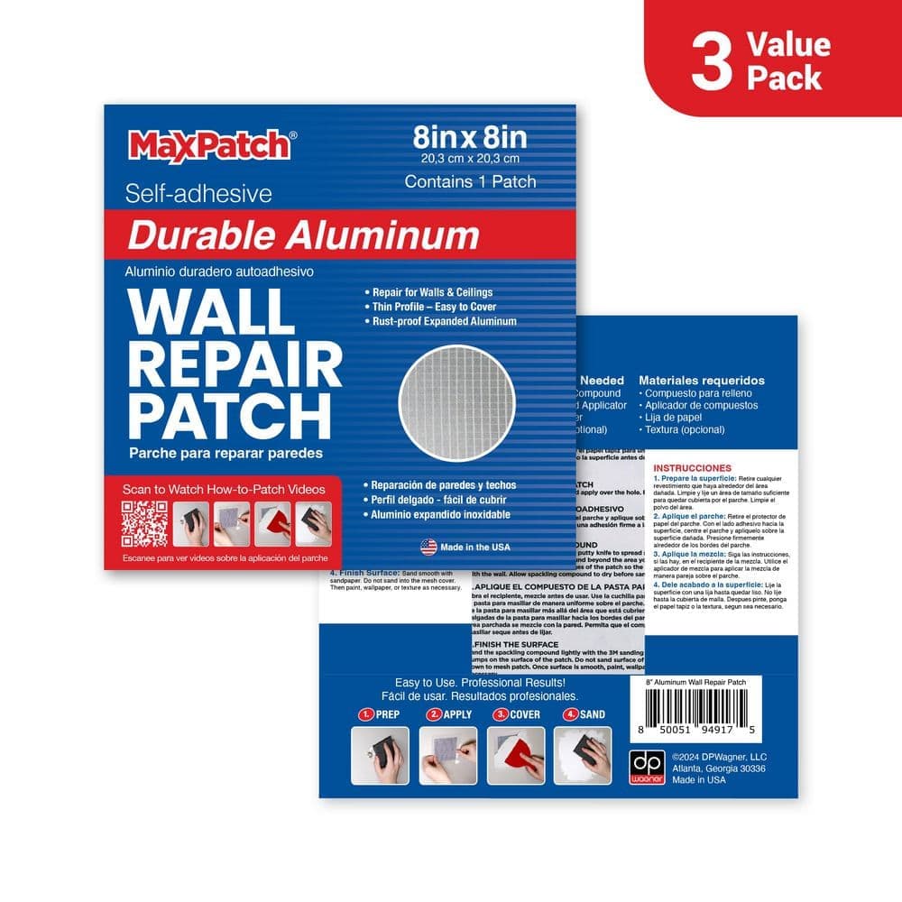 MaxPatch 8 in. x 8 in. Aluminum Self-Adhesive Wall Repair Patch (3-Pack)