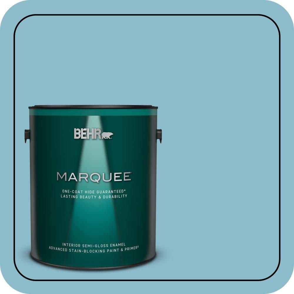 BEHR MARQUEE 1 gal. #S460-3 Blue Echo One-Coat Hide Semi-Gloss Enamel Interior Paint & Primer