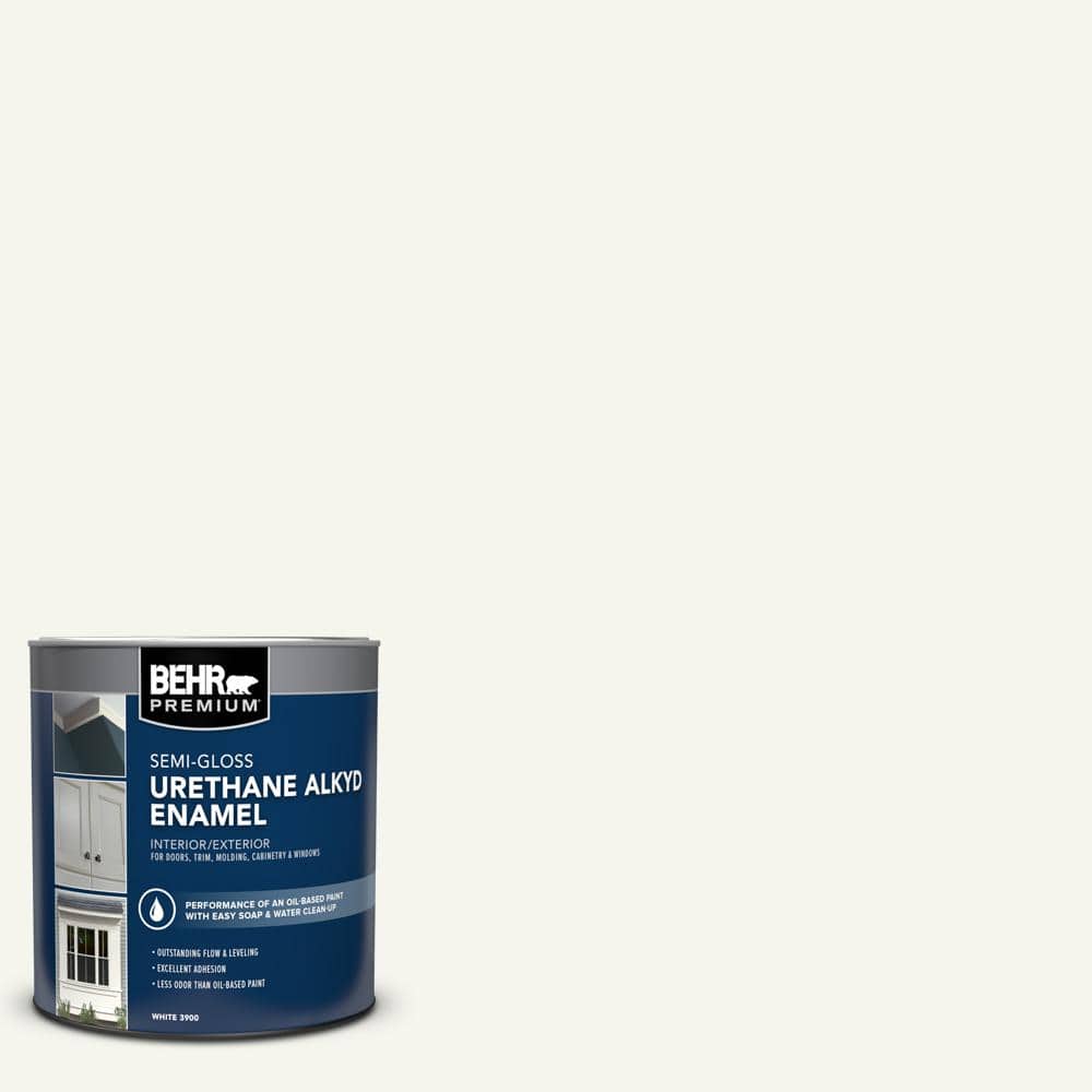 BEHR PREMIUM 1 qt. #75 Polar Bear Semi-Gloss Enamel Urethane Alkyd Interior/Exterior Paint (1)