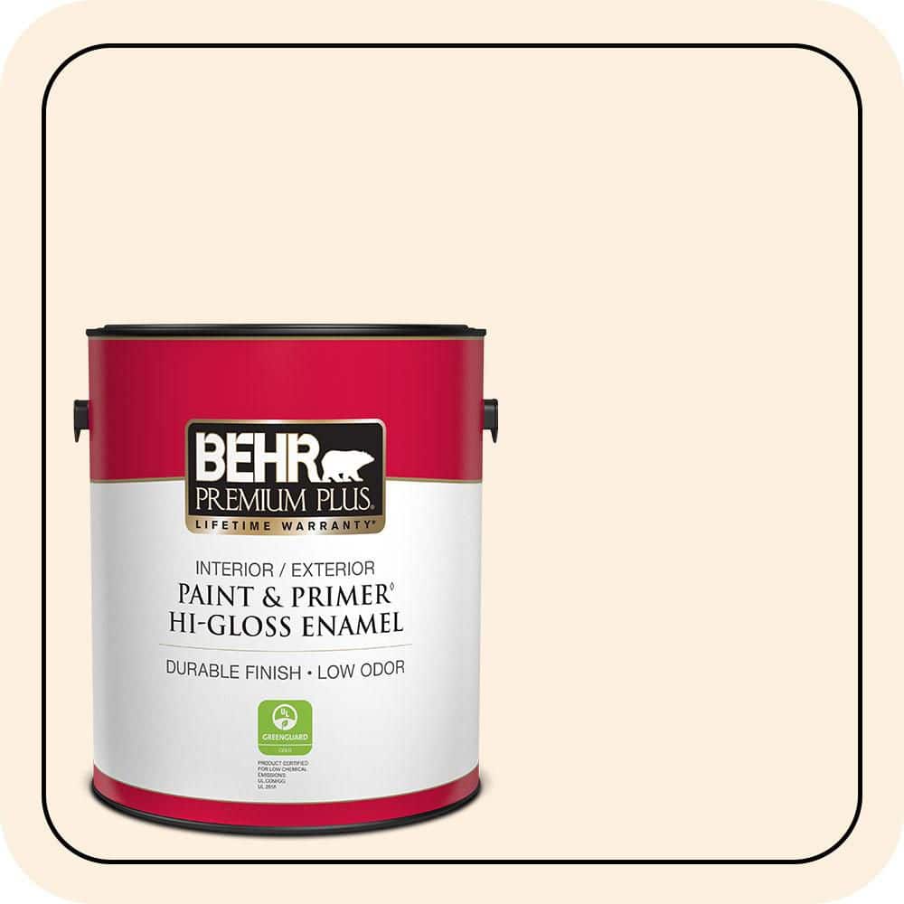 BEHR PREMIUM PLUS 1 gal. #P230-1 White Grapefruit Hi-Gloss Enamel Interior/Exterior Paint & Primer