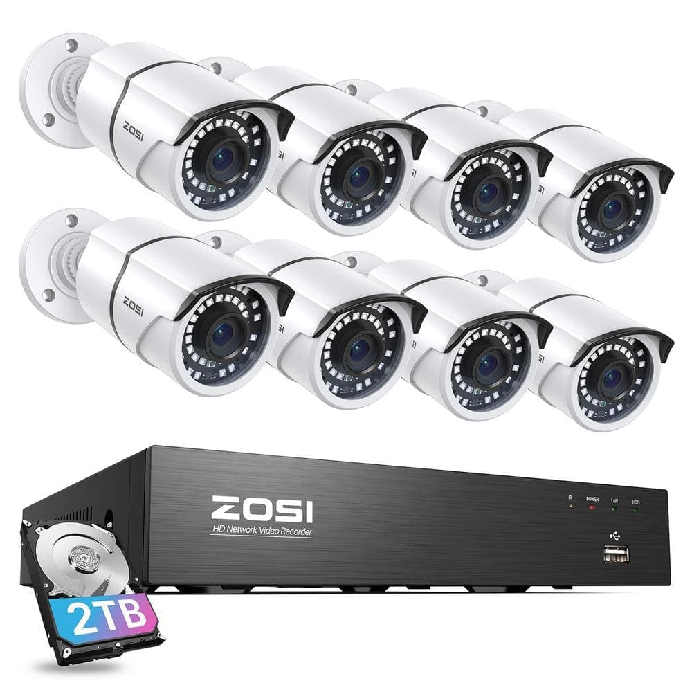 ZOSI 8-Channel 5MP 2TB POE NVR Security Camera System with 8 Wired Bullet Outdoor Camera, 120 ft. Night Vision