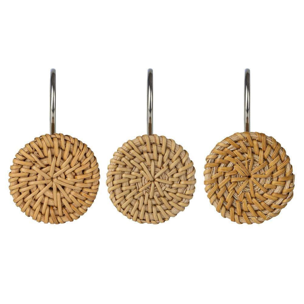 KHKFY Woven Rattan Shower Curtain Hooks set of 12 for Bathroom with Boho Farmhouse Style (3)