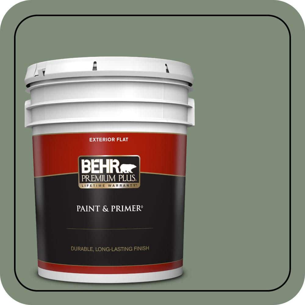 BEHR PREMIUM PLUS 5 gal. #450F-5 Amazon Moss Flat Exterior Paint & Primer
