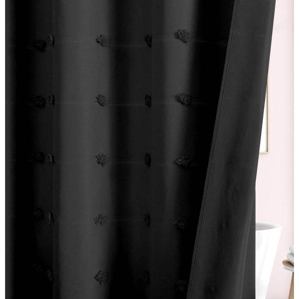 Unbranded Boho Farmhouse 72 in. W x 72 in. L Fabric Shower Curtain in Black (3)