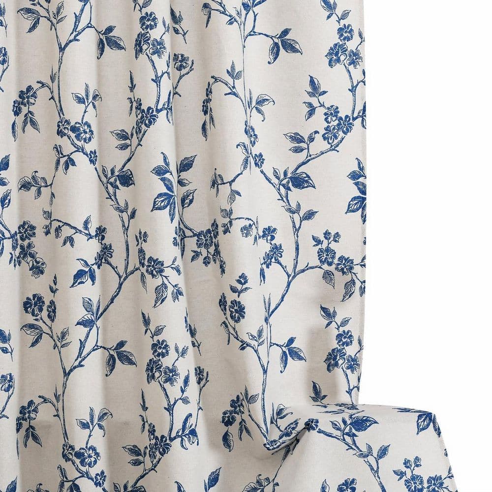 Anqtovp 72 in. W x 72 in. L Cotton Shower Curtain in Blue Floral Cottagecore Modern Farmhouse Country Plant Leaves Set (1)