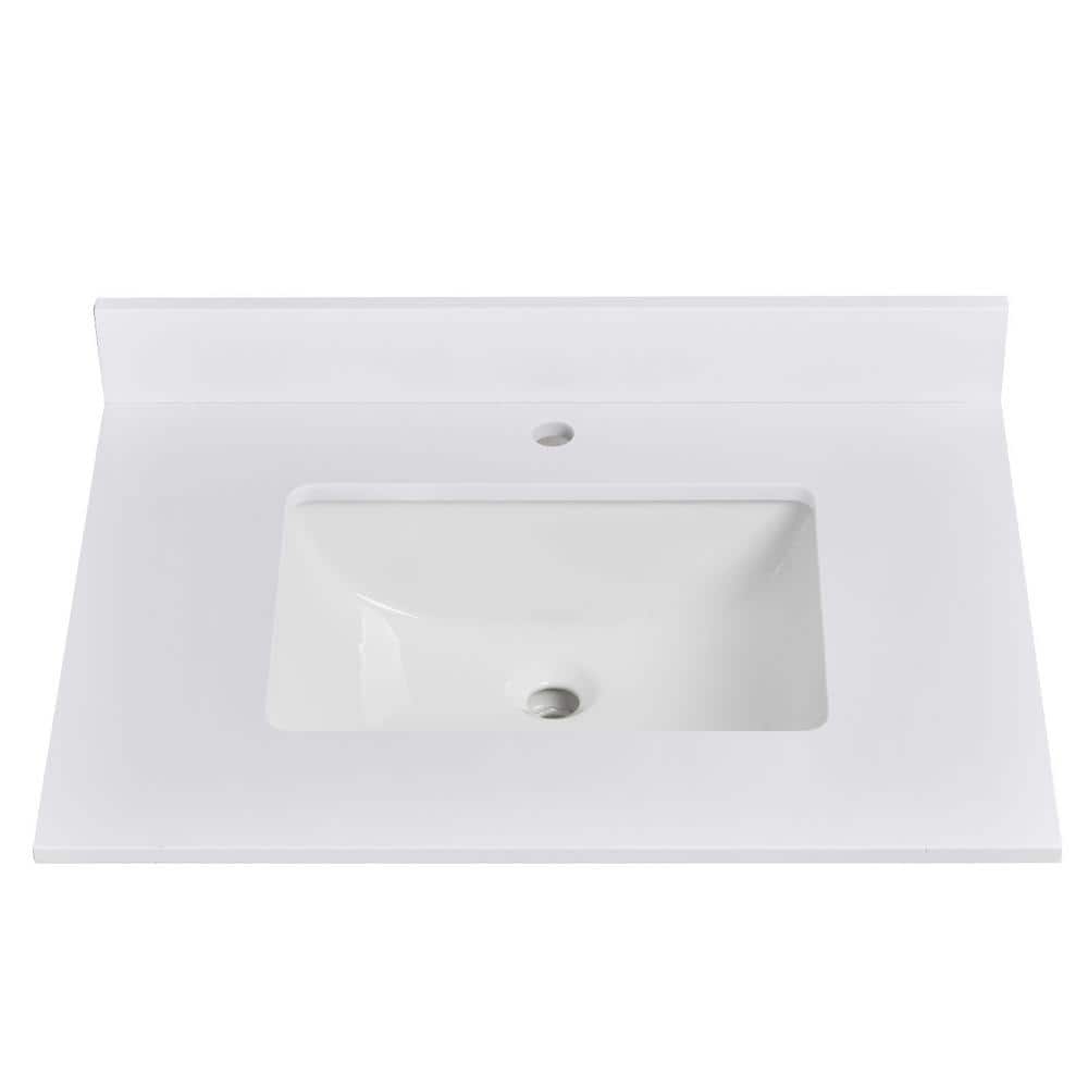 YASINU Malus 36 in. W. 22 in. D Engineered Stone Composite White Rectangular Single Sinks Bathroom Vanity Top (1)