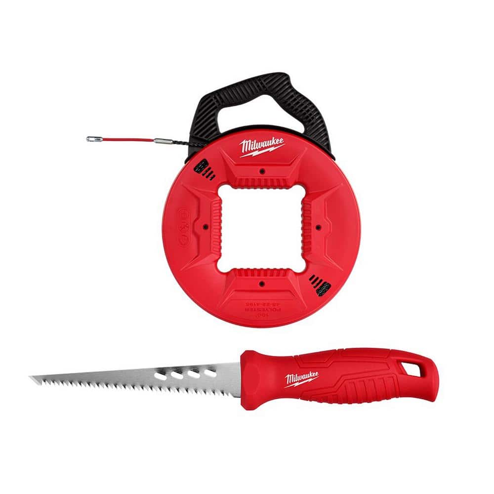 Milwaukee 100 ft. x 13 in. Polyester Fish Tape with Flexible Metal Leader and Rasping Jab Saw