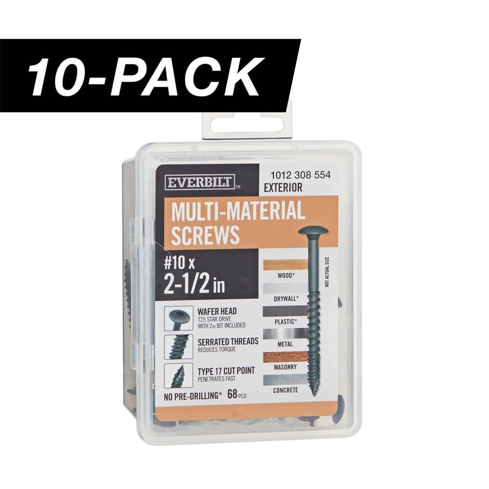Everbilt 10-Pack #10 x 2-1/2 in. Black 6-Lobe Star Drive Exterior Wafer Head Multi-Material Screw (10 lbs. / 680-Piece)