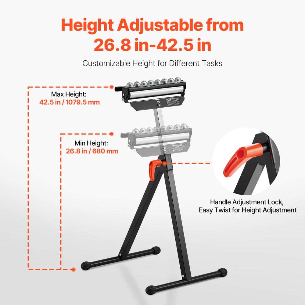 VEVOR Roller Stand 300 lbs. Load Capacity 27.4 in. x 16.93 in. Adjustable Height Folding Rolling Roller Stands (3)