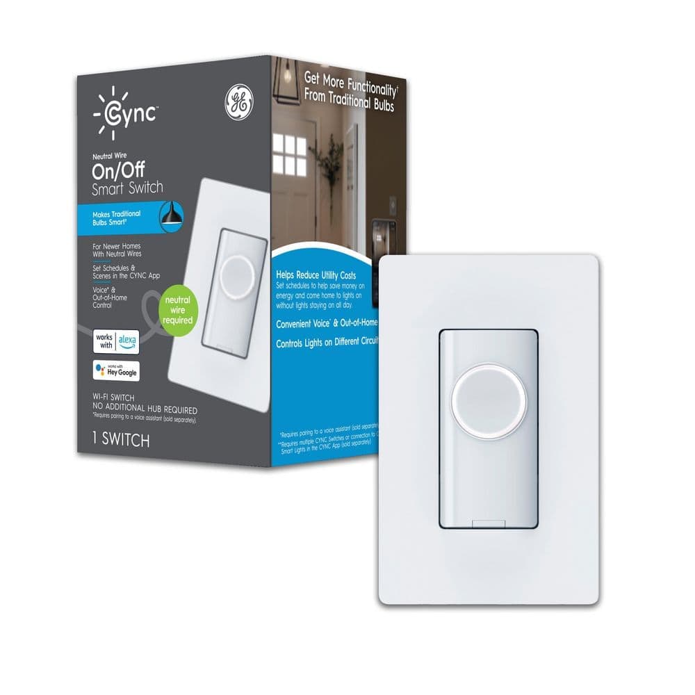 Cync 1.5 Amp Single-Pole/3-Way Smart 4-Wire Illuminated Button Style Light Switch with Wall Plate White