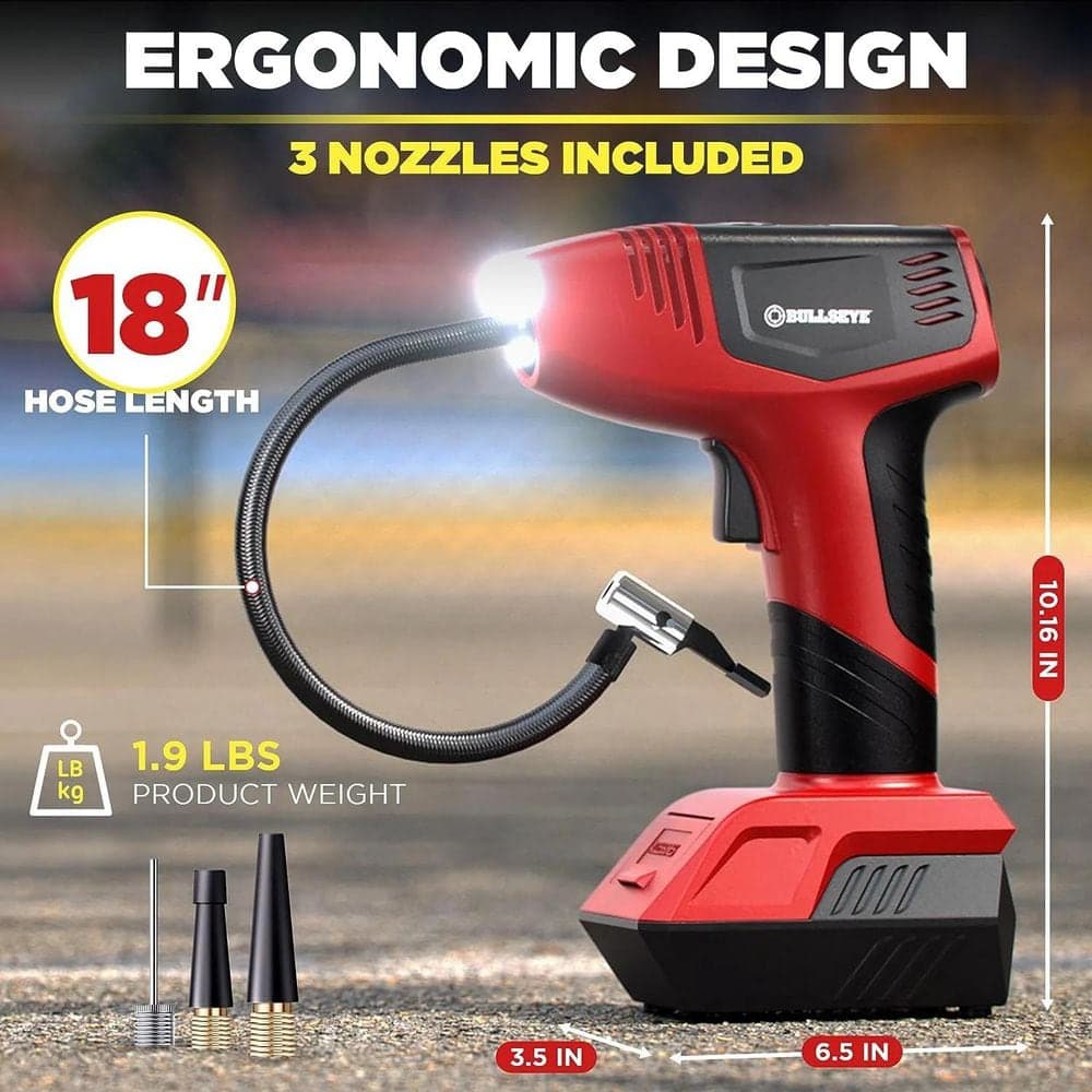 BULLSEYE Pro 150 PSI Cordless Handheld Rechargeable Tire Inflator with Digital Pressure Gauge and Battery Indicator (2)