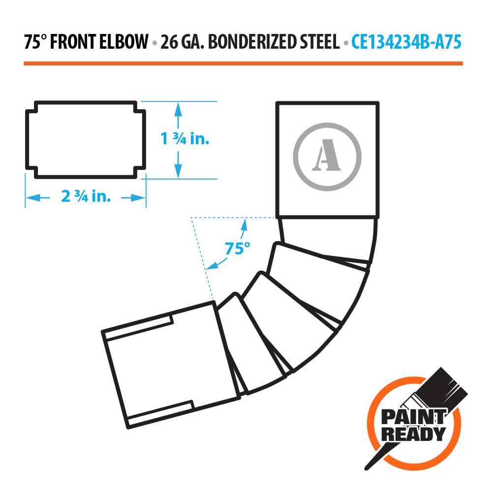Gibraltar Building Products 1-3/4 in. x 2-3/4 in. Bonderized Steel 75-Degree A-Style Downspout Elbow (2)