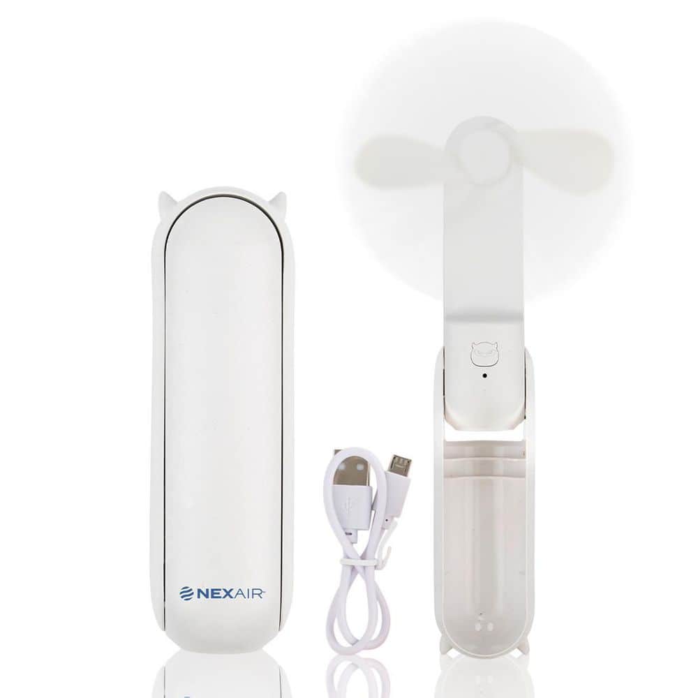 NEXAIR Mini Portable Hand Fan 4 in. 2 Speed Rechargeable w/Power Bank Quiet Table Desk Fan Foldable for Adults and Kids, White