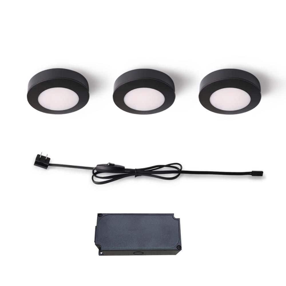 Commercial Electric Plug-In 3-Light Black Dimmable Color Changing Integrated LED 5CCT Under Cabinet Puck Light with J-box (2)