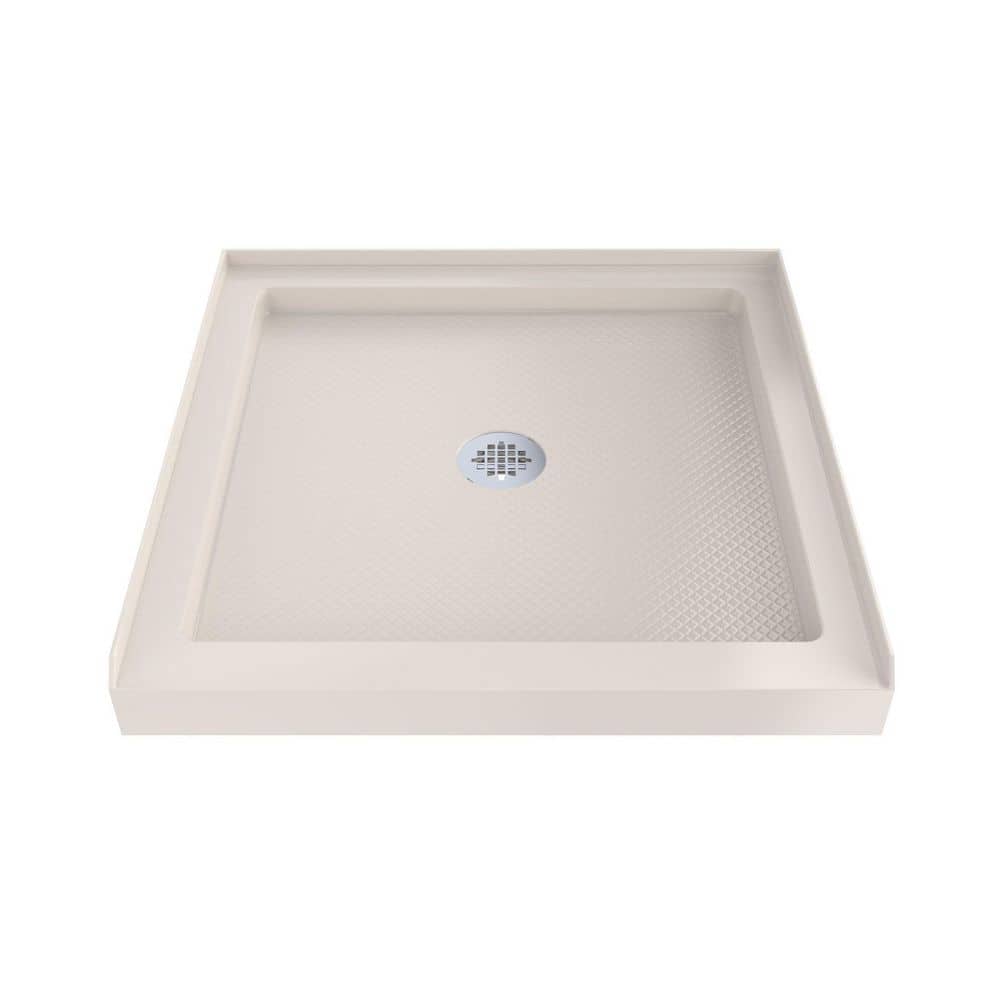 DreamLine SlimLine 36 in. L x 36 in. W Alcove Square Biscuit Shower Pan Base with 2 in. Round Center Drain in Chrome (1)