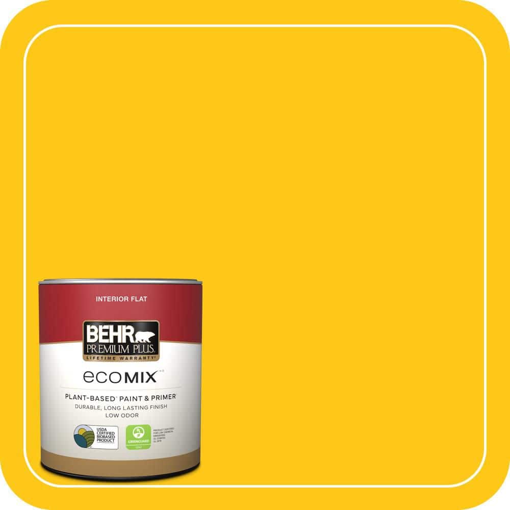 BEHR PREMIUM PLUS 1 qt. #P300-7 Unmellow Yellow Flat EcoMix Plant-Based Interior Paint & Primer (1)