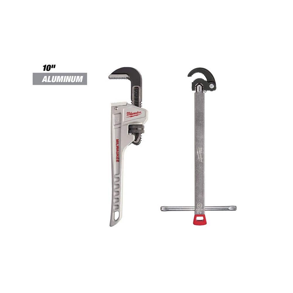 Milwaukee 10 in. Aluminum Pipe Wrench with 1.25 in. Basin Wrench (2-Piece)