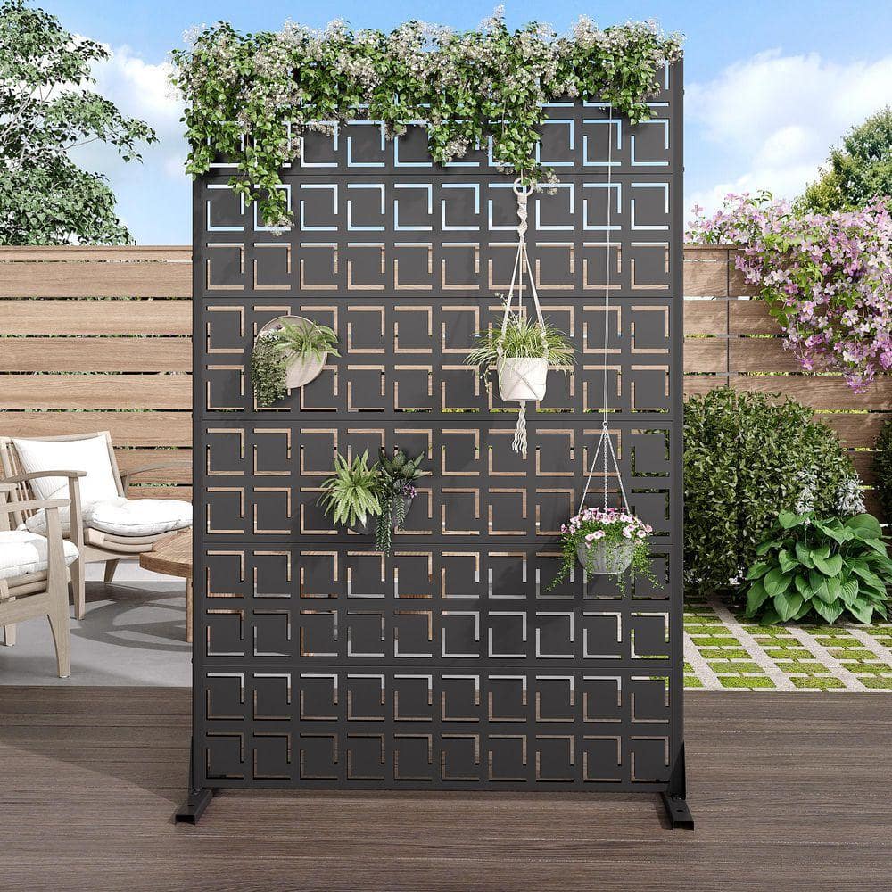 Lirago 72 in. x 47 in. Outdoor Metal Privacy Screen Garden Fence in Black (3)