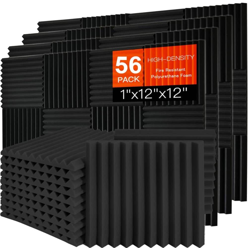 Unbranded Acoustic Foam Panels 12 in. x 12 in. x 1 in. Soundproof Wall Panels Fire Resistant Noise Absorbing Wedge Design 56 Pack (1)
