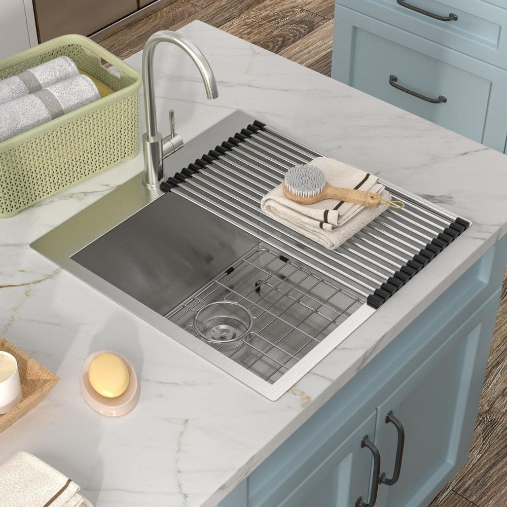 Fulorni 22 in. Drop-In 16 Gauge 304 Stainless Steel Deep Laundry/Utility Sink, Single Bowl Topmount Basin for RV/Utility Use (3)