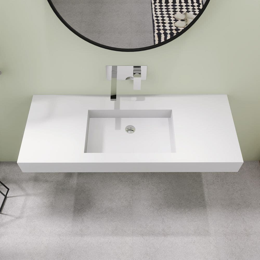 SJ STAR&JANE 47 in. Wall Mount Rectangle Vessel Sink, Solid Surface Bathroom Vessel Sink in White (1)