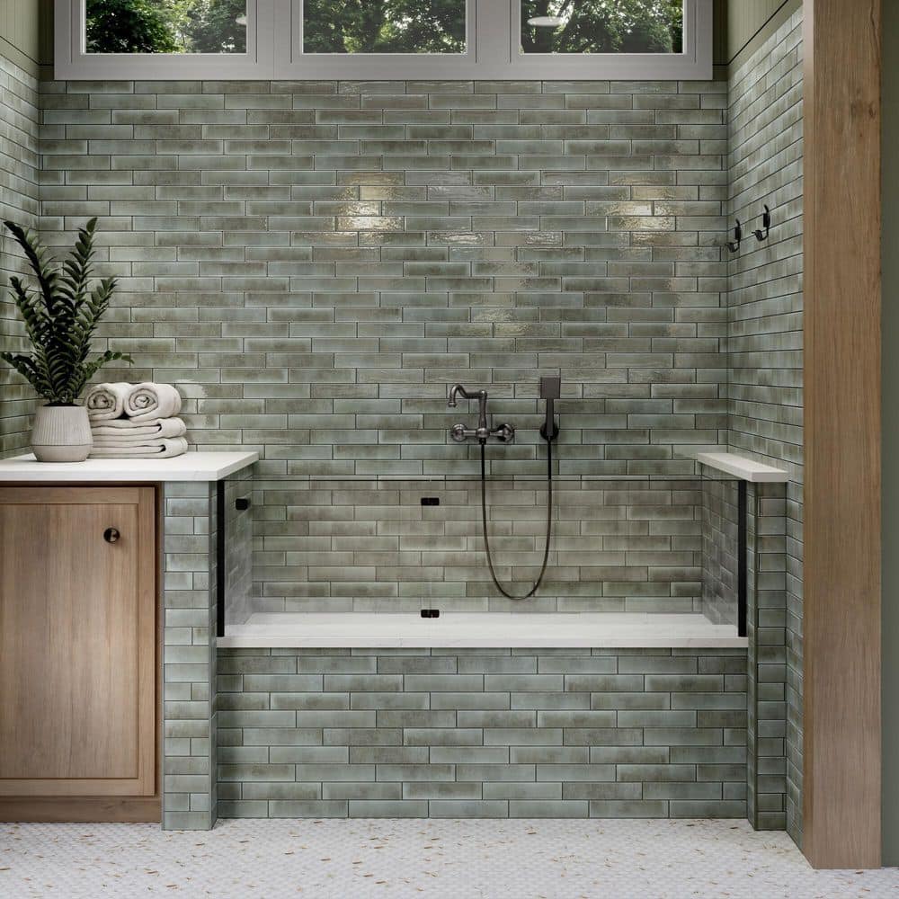 Daltile LuxeCraft Sage Mist 2 in. x 9 in. Glossy Porcelain Wall Tile (0.158 sq. ft./each) (3)