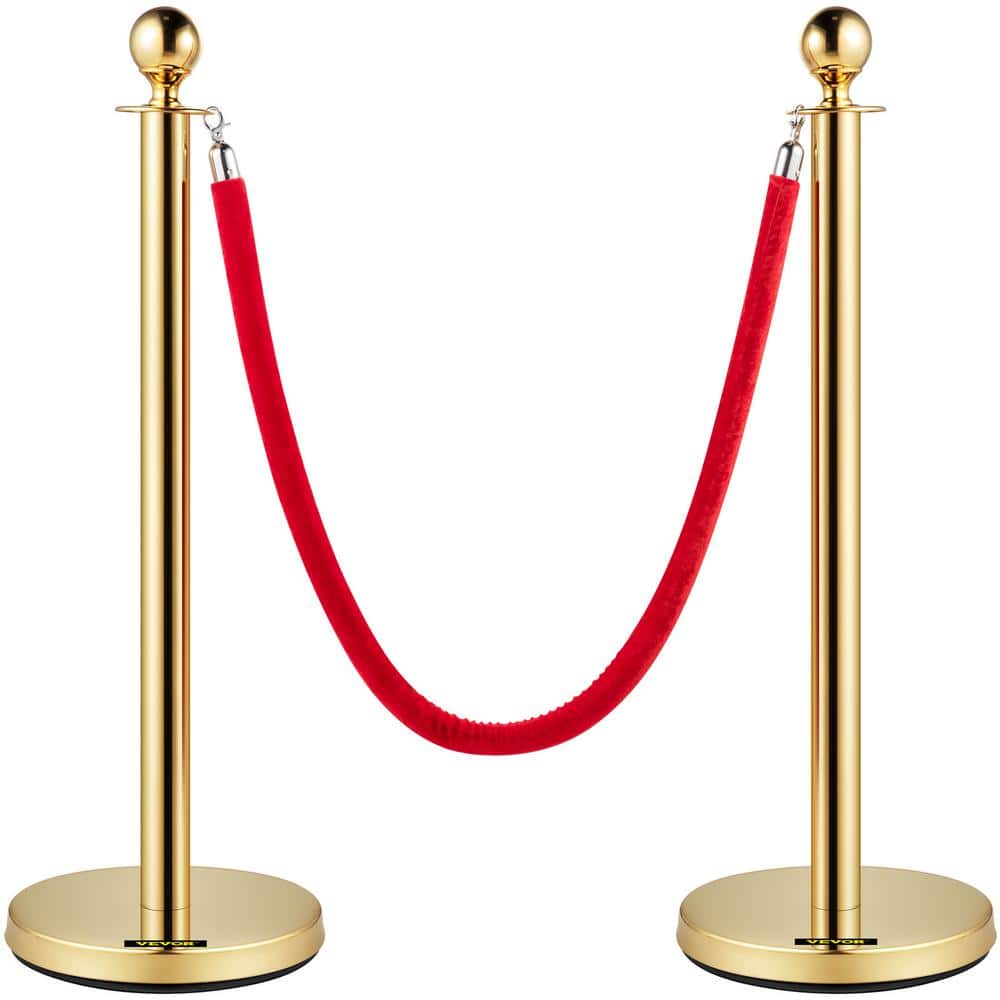 VEVOR Velvet Ropes and Posts 5 ft. Red Rope Stainless Steel Gold Stanchion w/Ball Top Stanchion Crowd Control, (2-Pack Sets) (1)