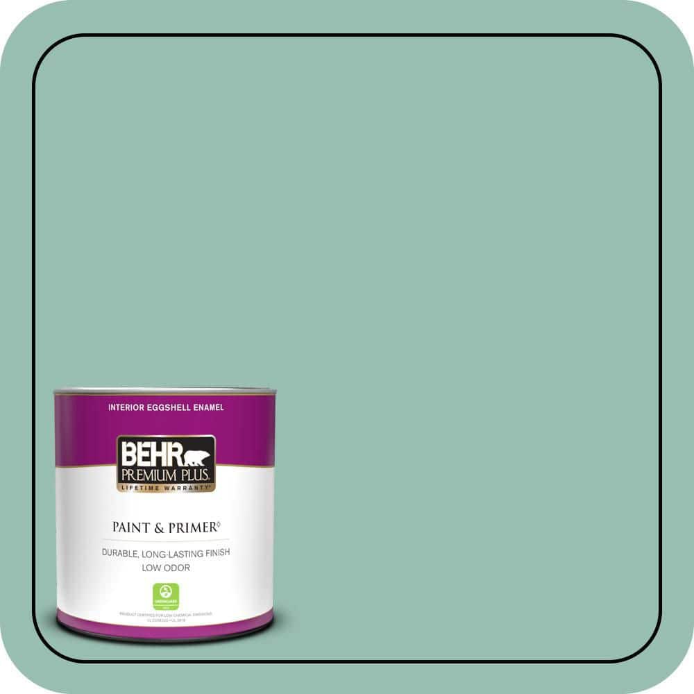 BEHR PREMIUM PLUS #PPU12-07 Spring Stream One-Coat Hide Enamel Interior Stain-Blocking Paint and Primer