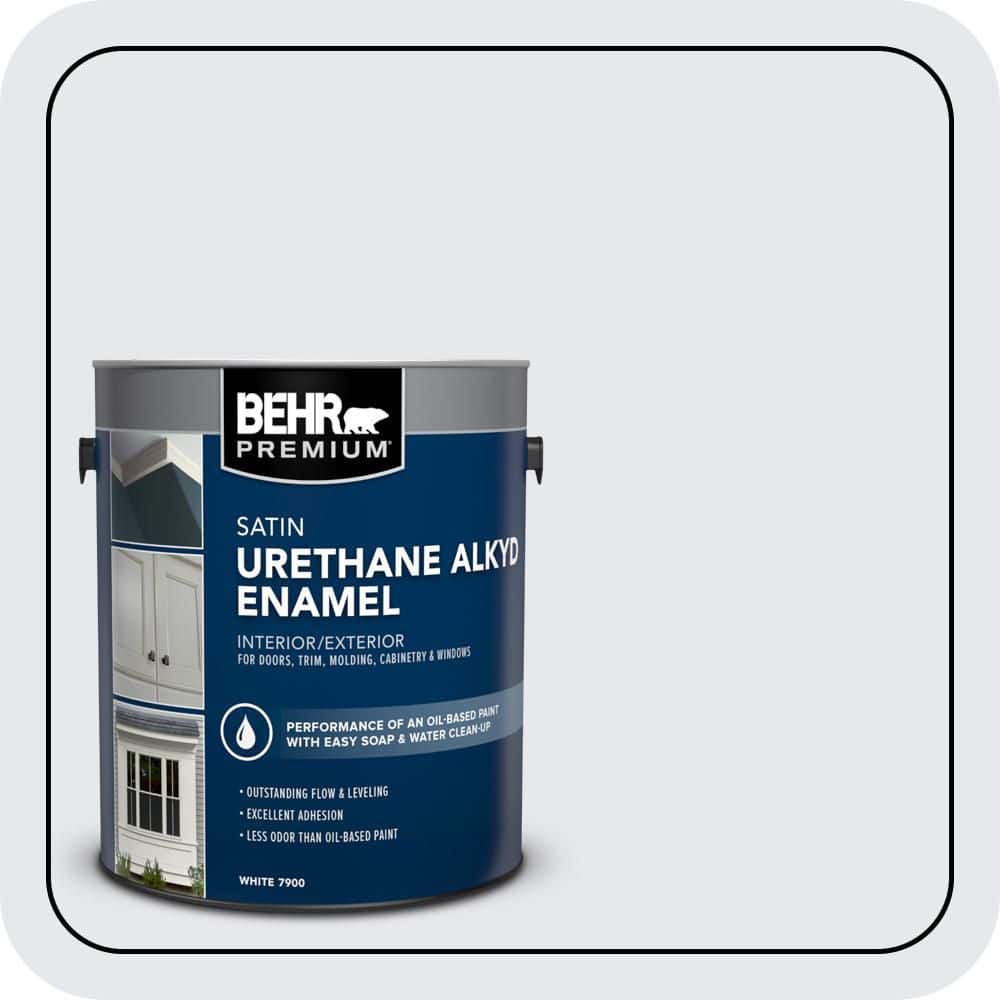 BEHR PREMIUM 1 gal. #PR-W10 Swirling Water Urethane Alkyd Satin Enamel Interior/Exterior Paint