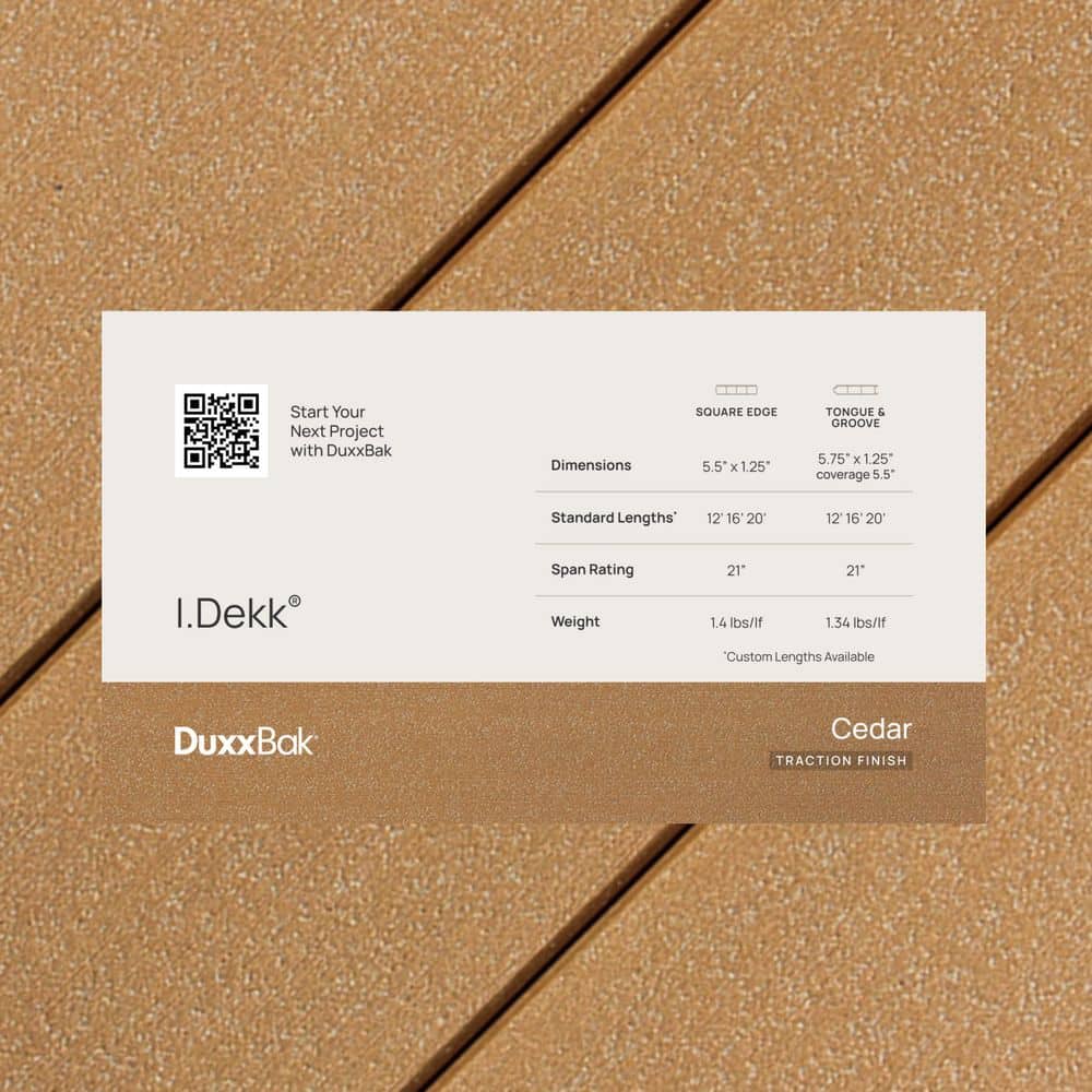 DuxxBak I.Dekk 1 in. x 5.25 in. x 3 in. Cedar Composite Deck Board Sample (2)