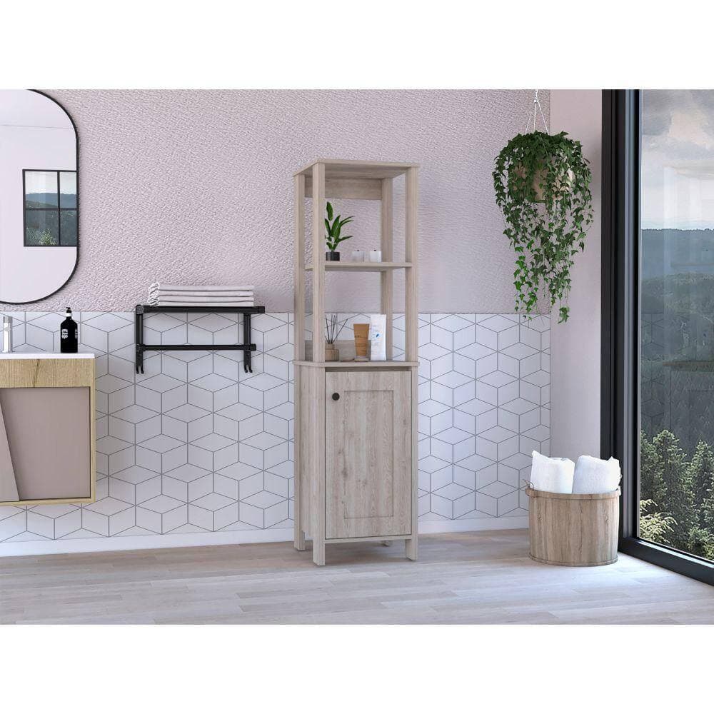 Tahanbath 15.70 in. W x 15.70 in. D x 59.30 in. H Grey Particle Board Freestanding Linen Cabinet w/2-Shelves and Door in Grey (2)