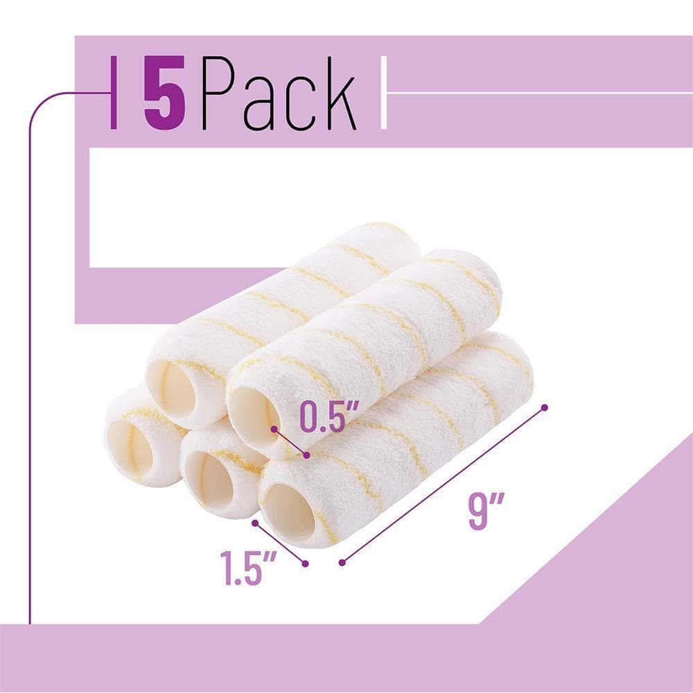 Dracelo 9 in. x 1/2 in. Standard Fabric Paint Roller Covers (5-Pack ) (3)