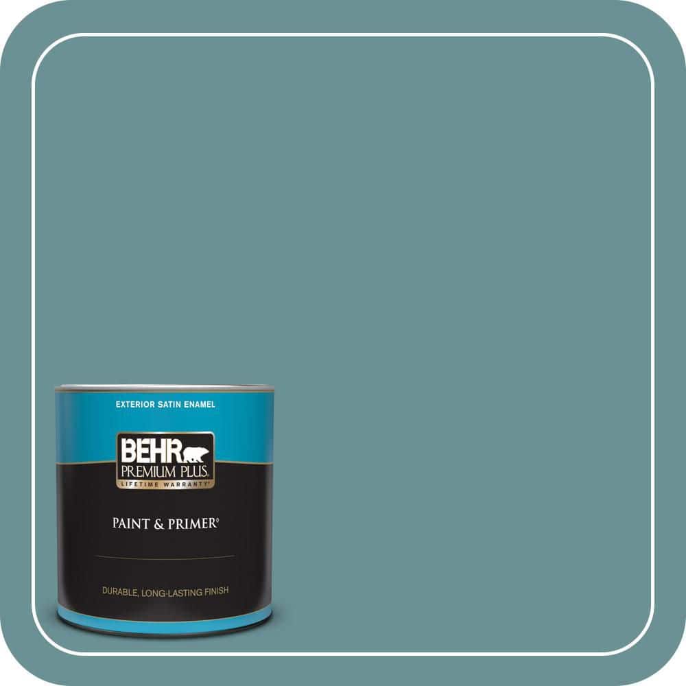 BEHR PREMIUM PLUS 1 qt. #T15-16 Blue Clay Satin Enamel Exterior Paint & Primer