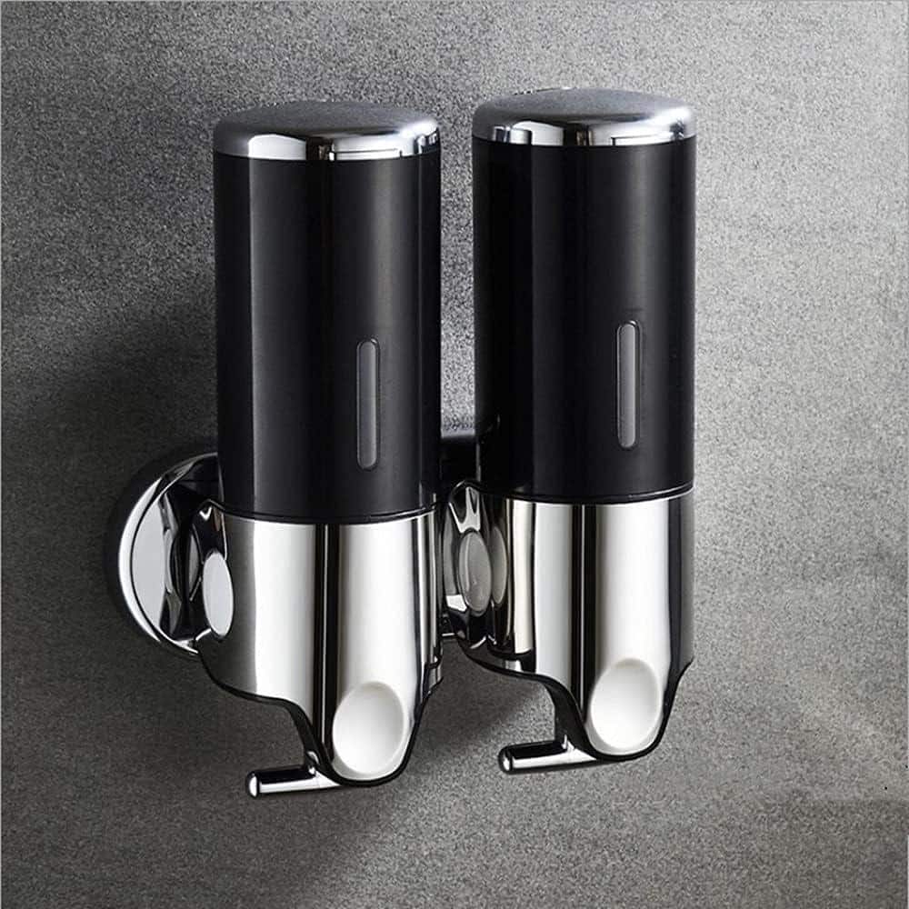 Dyiom 2 Chamber Wall Mounted Bathroom Shower Pump Dispenser and Organizer-Black