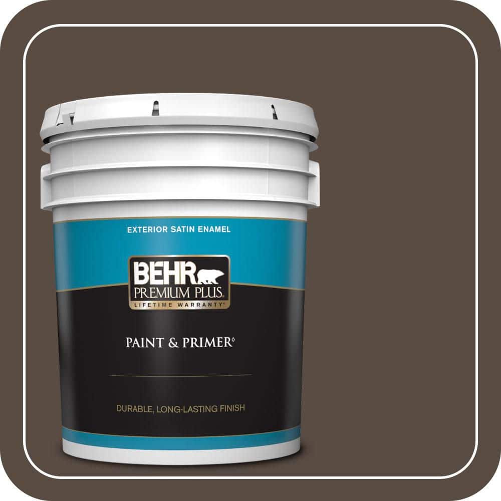 BEHR PREMIUM PLUS 5 gal. #MQ2-39 Rare Wood Satin Enamel Exterior Paint & Primer