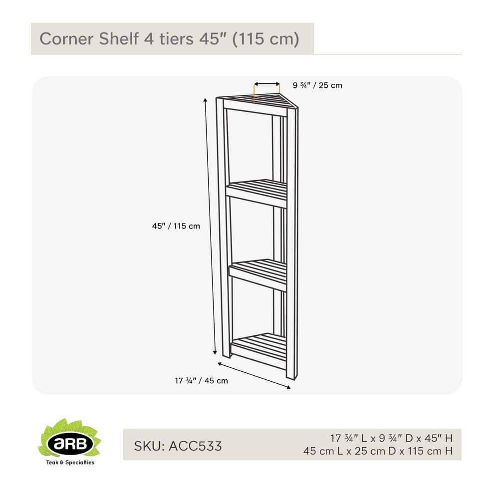 ARB Teak and Specialties 17.75 in. W x 9.75 in. D x 45 in. H Natural Brown Teak Corner Linen Cabinet with 4-Tiers (2)
