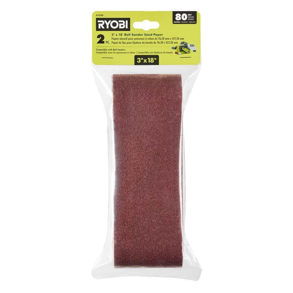 RYOBI 2-Piece 3 in. x 18 in. Belt Sand Paper Set - 80 Grit (3)