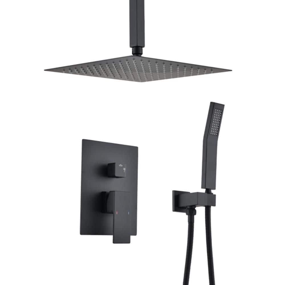 Wudkey 1-Piece Ceiling Mounted Shower System in Black with Handheld 16 in. Shower Head and Mounting Hardware, 2.5 GPM Flow Rate (1)