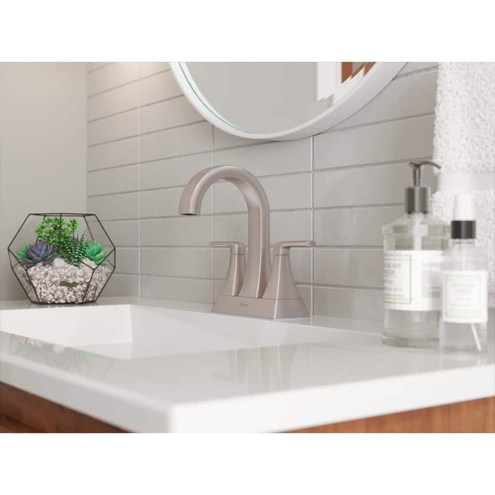 Pfister Bruxie 4 in. Centerset Double Handle High Arc Bathroom Faucet with Drain Kit Included in Spot Defense Brushed Nickel (3)