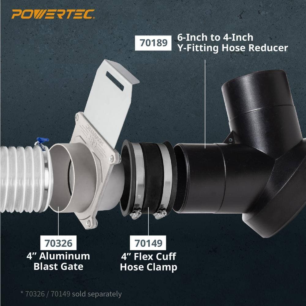 ‎POWERTEC 6 in. x 4 in. x 4 in. Y-Fitting, 6 in. to 4 in. Hose Reducer for Woodworking Dust Collector System (2-PacK) (2)