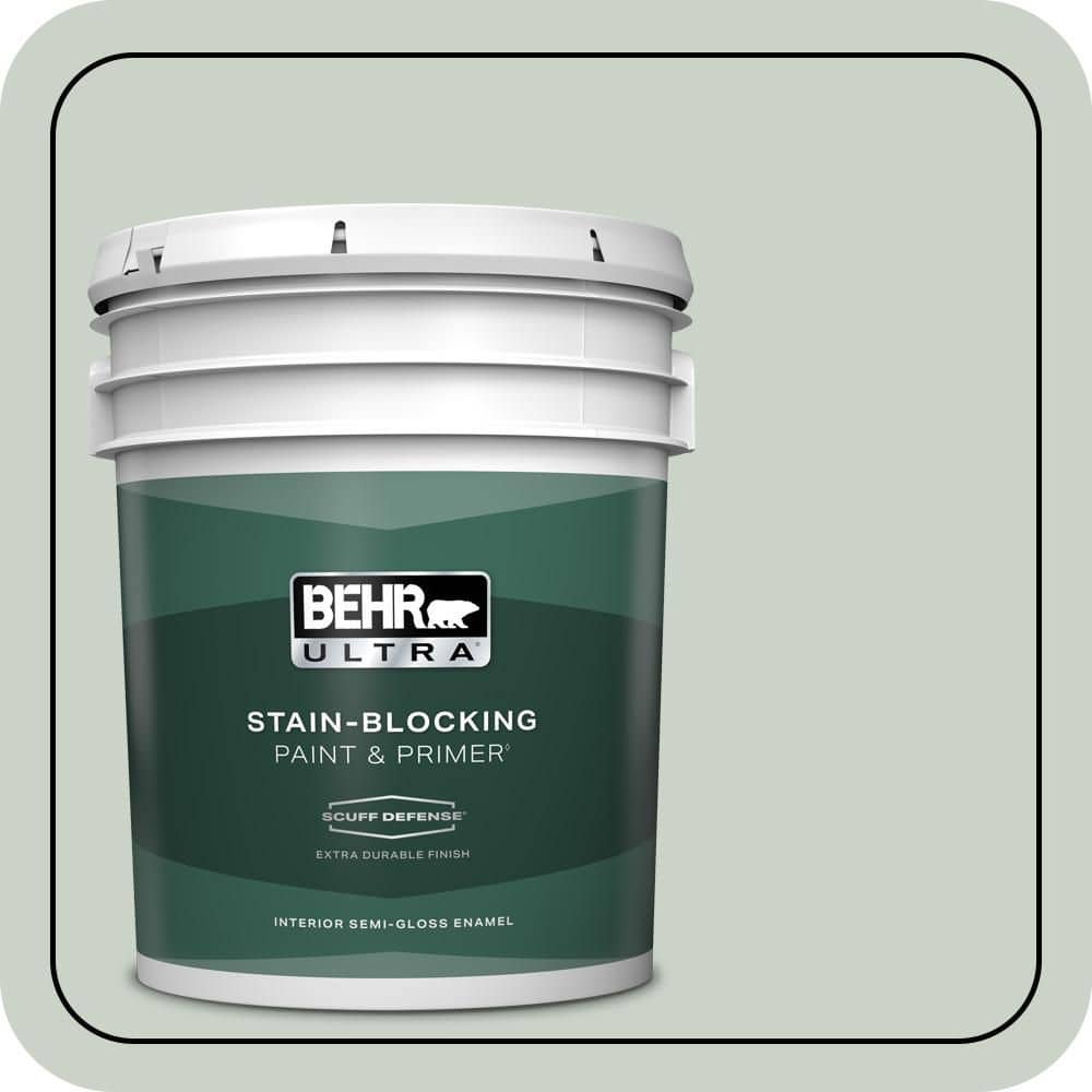 BEHR ULTRA 5 gal. #MQ3-48 Shy Green Extra Durable Semi-Gloss Enamel Interior Paint & Primer