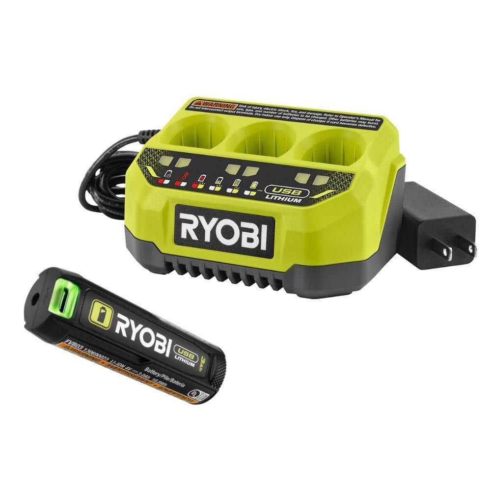 RYOBI USB Lithium 3-Port Charger with FREE USB Lithium 3.0 Ah Rechargeable Battery (1)