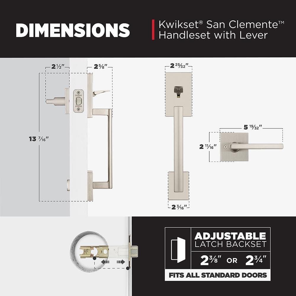 Kwikset San Clemente Satin Nickel Door Handleset with Halifax Square Door Handle with Microban Antimicrobial Technology (4)